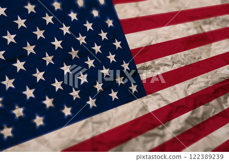 US Flag on Paper. American flag painted on crumpled craft paper. 122389239