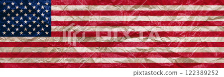 US Flag on Paper. American flag painted on crumpled craft paper. 122389252