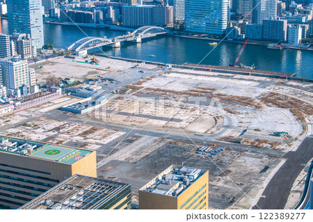 2020 年日本東京城市景觀 - 邁向新時代。築地市場舊址一景。邁向重建…=1 月 23 日 122389277