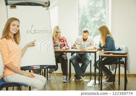 Student girl writting Learning word on whiteboard 122389774