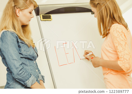 Student girls writting Learning word on whiteboard Student girls writting Learning word on whiteboard 122389777