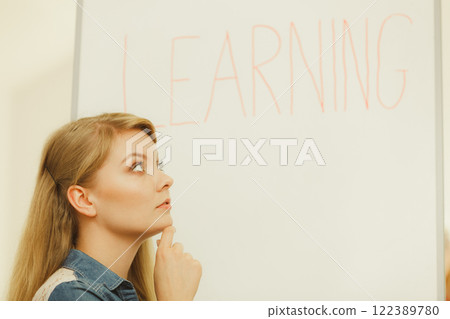Student girl writting Learning word on whiteboard Student girl writting Learning word on whiteboard 122389780