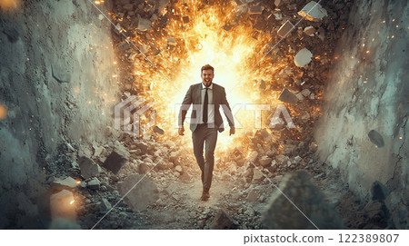 一位商人克服困難的牆壁的形象 122389807