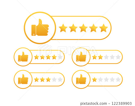 Star rating set in line art style on white background. Vector icon. Customer feedback. 122389903