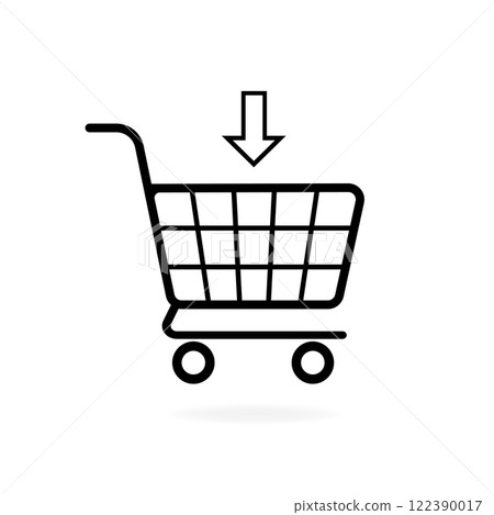 Cart icon, great design for any purposes. Online transaction. Website template. Flat vector illustration, line art. White background. 122390017