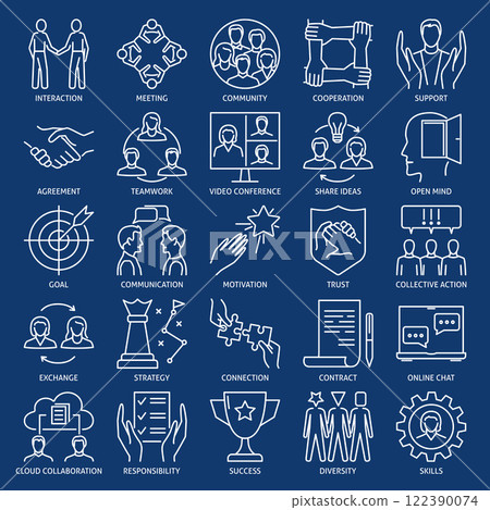 Team cooperation line icon set 122390074