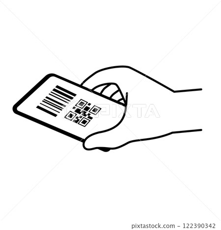 Hold the barcode and QR code on your smartphone Hold the barcode and QR code on your smartphone 122390342