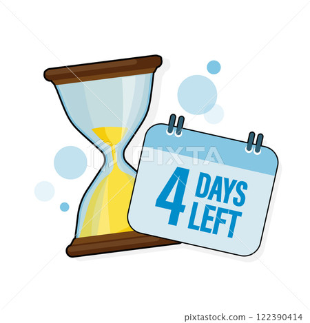 4 days left. Sandglasses with calendar icon on a white background. Vector stock illustration. 4 days left. Sandglasses with calendar icon on a white background. Vector stock illustration. 122390414