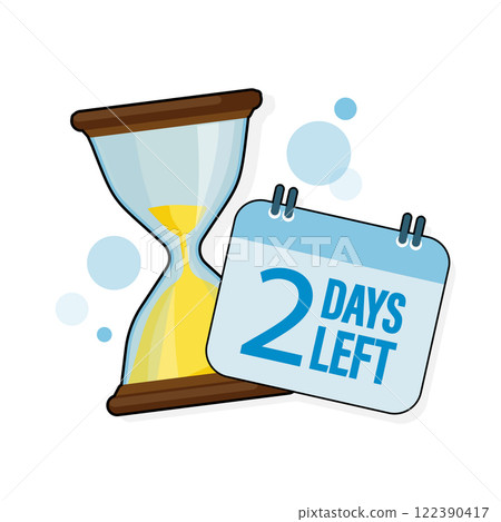 2 days left. Sandglasses with calendar icon on a white background. Vector stock illustration. 122390417