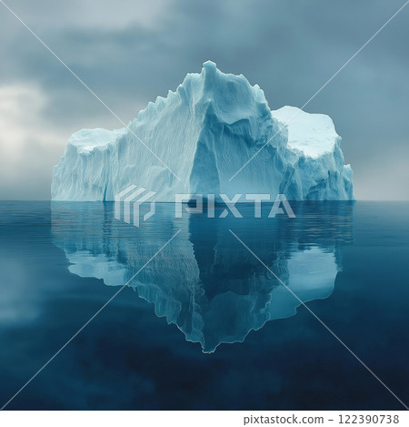 Large iceberg in clear blue water sea, under water view. AI-generated item 122390738
