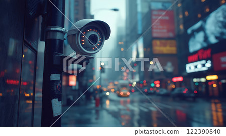 Security camera monitoring urban street life. AI-generated item Security camera monitoring urban street life. AI-generated item 122390840