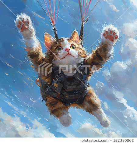 一隻享受跳傘的貓的幻想藝術 122390868