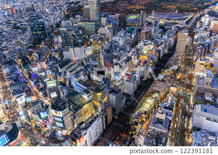 View from SHIBUYA SKY, the observation deck at Shibuya Scramble Square in Shibuya Ward, Tokyo 122391181
