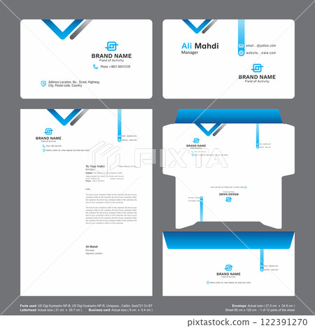 Letterhead Business Card Visit Card Envelope Road Industry Drilling Blue Black Gray 122391270
