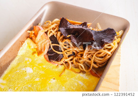 Ome soba made with egg roll bread Ome soba made with egg roll bread 122391452