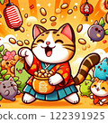 Cat throwing beans 122391925
