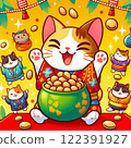 Cat throwing beans 122391927