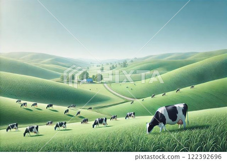 Farm scenery with cows/dairy farming 122392696