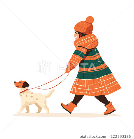 young woman in winter outfit with dog isolated vector illustration young woman in winter outfit with dog isolated vector illustration 122393326