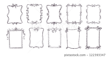 Decorative frames with bows and intricate designs suitable for artistic projects and crafting activities 122393347