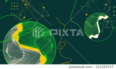 Trendy abstract wireframe background. Modern science or technology art elements. Surface illustration inside circles 122393437