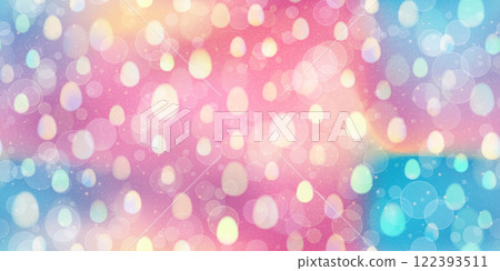 Pink, blue and yellow gradient seamless bg with overlay Easter eggs bokeh 122393511
