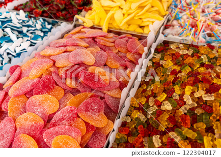 Assortment of sweets offered at a market stall 122394017
