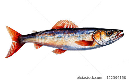 Beautiful capelin fish watercolor representation on a white background for artistic inspiration Beautiful capelin fish watercolor representation on a white background for artistic inspiration 122394168