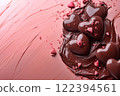Melted chocolate and pink background 122394561