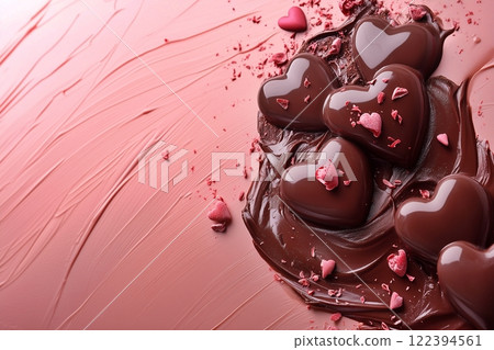 Melted chocolate and pink background 122394561