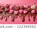 Melted chocolate and pink background 122394562