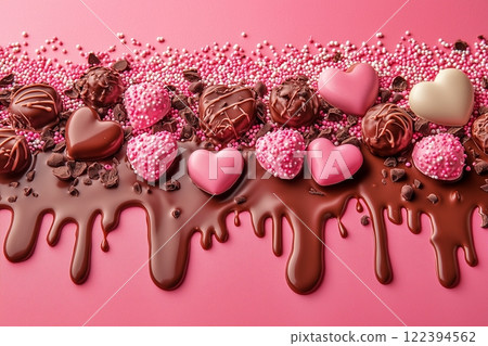Melted chocolate and pink background 122394562