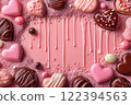 Melted chocolate and pink background 122394563