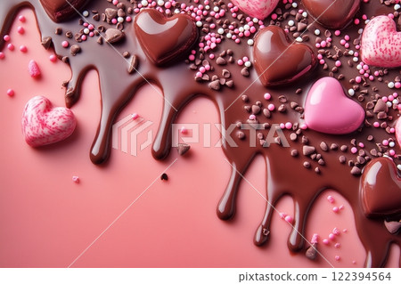 Melted chocolate and pink background 122394564