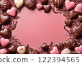 Melted chocolate and pink background 122394565