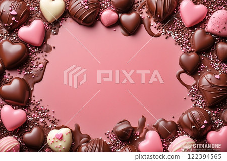 Melted chocolate and pink background 122394565