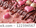 Melted chocolate and pink background 122394567