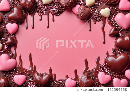 Melted chocolate and pink background 122394568