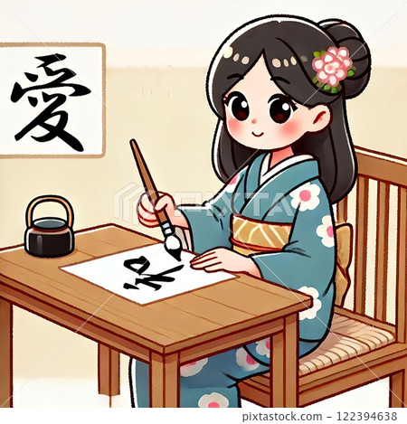 我練習書法，用愛在毛筆上書寫。 122394638