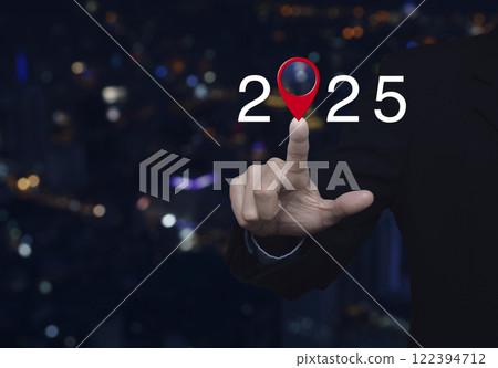 Happy new year 2025 map pointer navigation concept 122394712