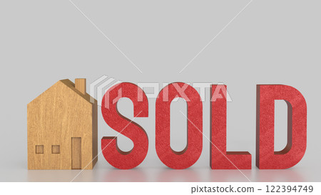 The Toy wood house and red sold text for Property or real estate concept 3d Rendering. 122394749