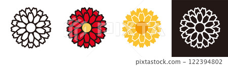 花圖示。具有許多花瓣的植物，例如非洲菊和菊科植物。季節性花卉。 122394802