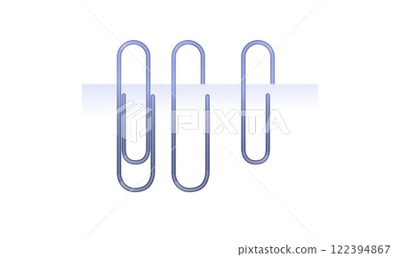 A semi-realistic illustration of a paperclip attached to a piece of paper on both sides. The design captures the detailed texture of the paper and the metallic shine of the paperclip. This vector 122394867