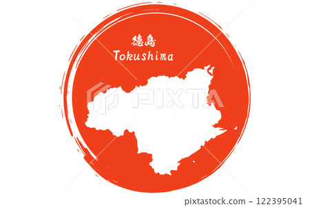Brush-drawn Japanese flag and map of Tokushima prefecture, Japanese regions 122395041