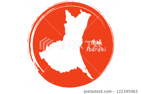 Brush-drawn Hinomaru flag and map of Ibaraki prefecture, Japan region Brush-drawn Hinomaru flag and map of Ibaraki prefecture, Japan region 122395063