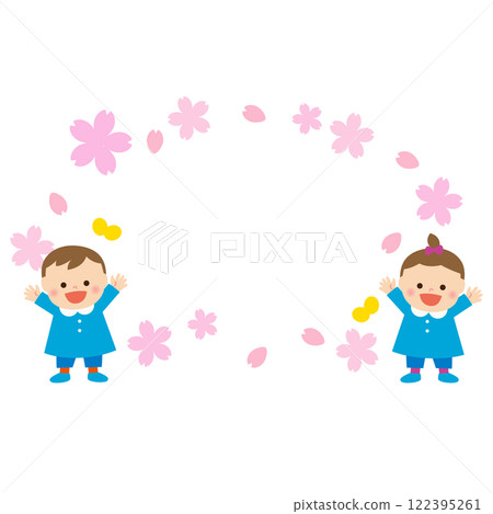 Cherry blossoms and children at kindergarten and nursery school, entrance and graduation Cherry blossoms and children at kindergarten and nursery school, entrance and graduation 122395261