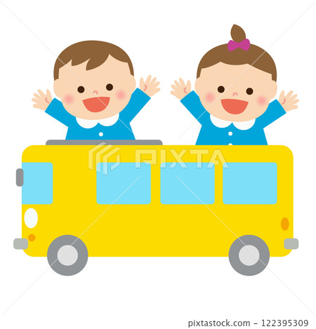 幼兒園冒著霧霾的男女兒童搭乘公車 122395309