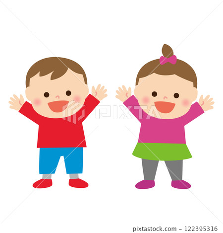 年輕的男孩和女孩歡快地歡呼 122395316