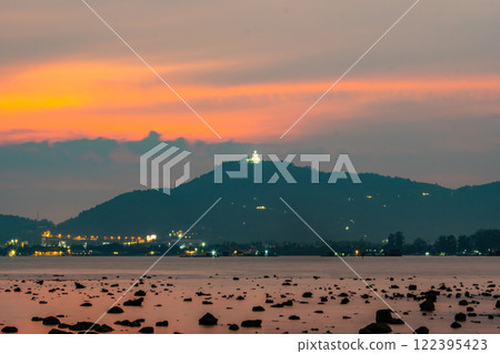 colorful sky in sunset behind Phuket big Budha. 122395423