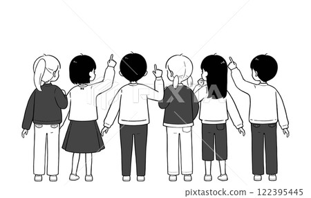 小學生、男女諮商、簡單的單色後視圖插圖 122395445